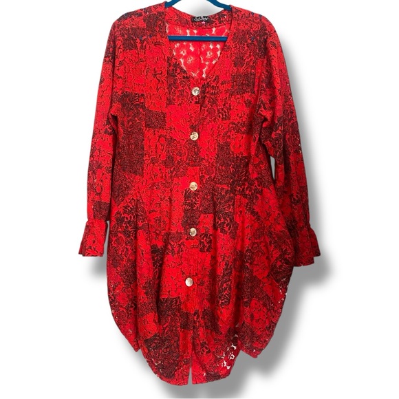 Sarah Santos Lace Long Flare Sleeves Button Down Lagenlook Quilted design Dress - Picture 1 of 9